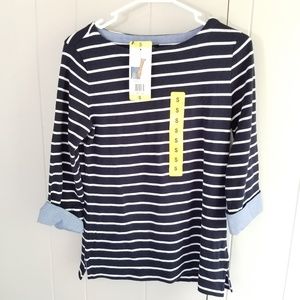 Nautica Striped Chambray Cuff Sleeve Top Sz Small
